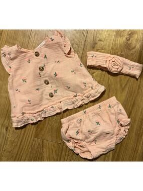 3 Piece Outfit Set Nicole Miller New York Infant Baby 3/6 Months Peach Floral
